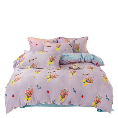 China Double-sided Printing Nondisposable Purple Blue Winter Sheet Blanket Comforter Wholesale Price Warm Bedding for sale