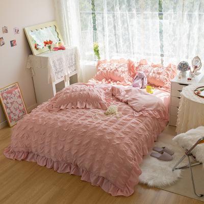 China Nondisposable Wonderful Coral Pink Seersucker Fabric Dreamy Comforter Cover Bedding Kits For Bedroom for sale