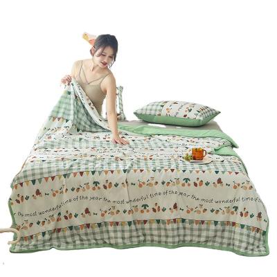 China Two-edged Plaid Cherry Printing Soft Blanket of Living Creative Pastoral Style Summer Comforter Blanket for sale