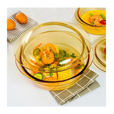 China Sustainable Kitchen Hot Casserole For Cookware Serving Sets Cooking Pot Amber Color Glass Serving Bowl Casserole for sale