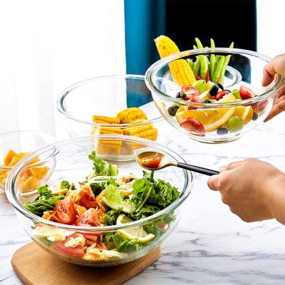 China Borosilicate 900ML Glass Salad Fruit Viable Double Glass Bowl High Thickening Mixing Bowl Round for sale