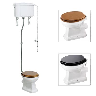 China Classic Style Luxury Brass High Level Two Piece Toilet Cistern New Double-flow Pipe Design for sale