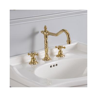 China Metered Faucets Double Handle 3 Tapped Holes Bathroom Basin Brass Faucet Mixer for sale