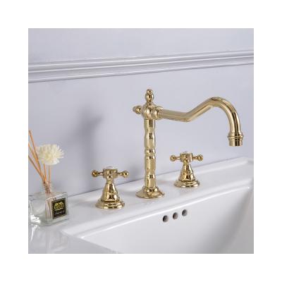 China Metered Faucets Manufacturers Supply Double Handle 3 Hole Brass Body Faucet Mixing Valve Faucet for sale