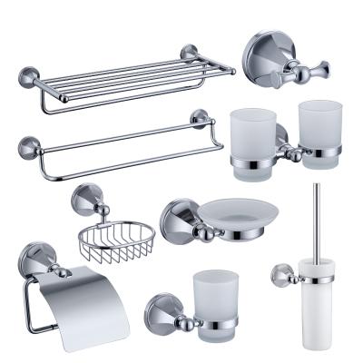 China Modern Durable Chrome Plated Brass Wholesale High Quality Bathroom Accessories Wall Hung Hardware 6 Pieces Set for sale