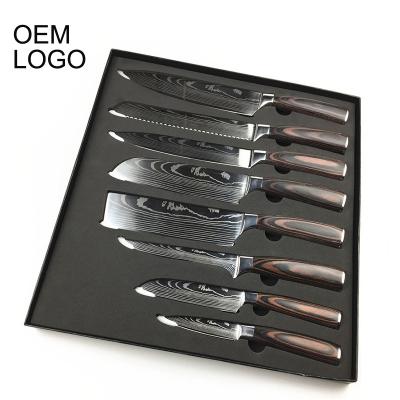 China OEM Logo Customized Box 8/6/5/4 Pcs Professional Laser Damascus Steel Butcher Viable 8/6/5/4 Pcs Chef Knife Set Cleaver Chefs Knife Set for sale