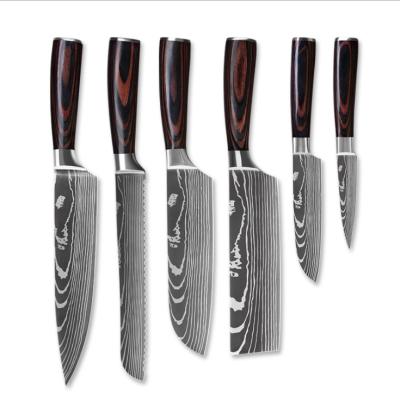 China Viable Logo 4/5/8 Pcs OEM Stainless Steel Cleaver Chefs German Laser Damascus Cooking Japanese Knife Set In Gift Box Kitchen Knives for sale