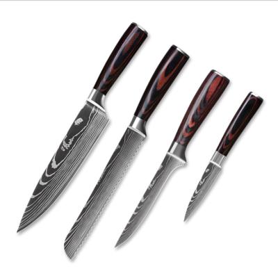 China New Viable OEM Hotel Restaurant Cooking Handmade Japanese Chef Knives Stainless Steel Knife Blade Laser Damascus Knife Serving Set for sale