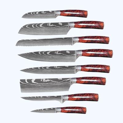 China Low MOQ Viable Wholesale Custom Logo Chef Santoku Bread Kits Knives Set With Gift Box Damascus Laser Blade Serving Knife For Baking for sale