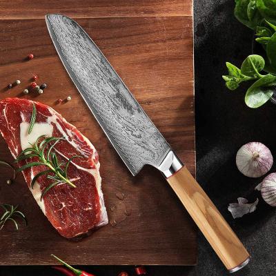 China High Carbon Steel Santoku Knives Kitchen Ware Tools 67 Layers Damascus Logo Viable Custom High Quality Japanese Wood Handle Knife for sale