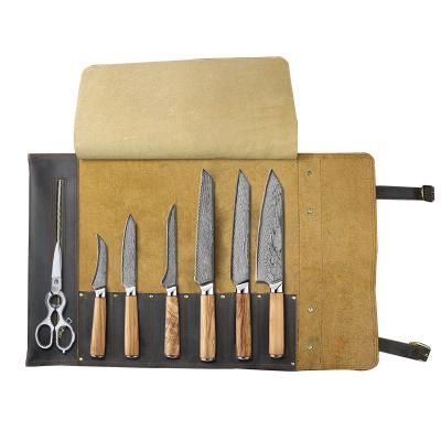 China Viable Hot Selling 6 Pcs Japanese Damascus Steel Kitchen Chef Knife With Handle Olive Solid Wood Classic Forged Chefs Knives for sale