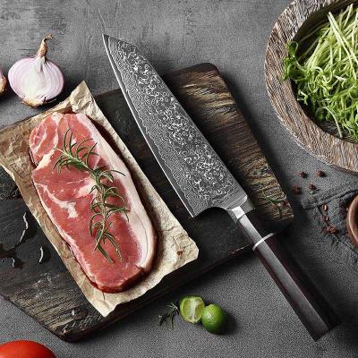 China Sustainable manufacturer 8 inch chefs knives full tang handmade forged ebony wood japanese damascus stainless steel chef kitchen knife for sale