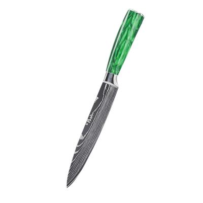 China OEM viable logo 8 inch kitchen knife with resin green handle classic luxury chef kife forged high quality steel kitchen chefs knives for sale