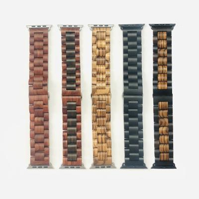 China ShanHai Non-specific Strap For Apple Watch Band Metal Butterfly Clasp Wood Strap For Applewatch 4 3 Series 6 Se 5 For iWatch Band for sale