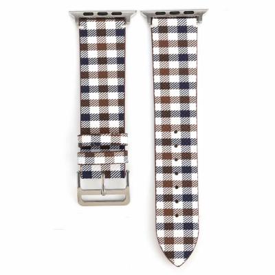 China ShanHai Leather For Apple Watch Series 5 4 3 2 1 Plaid Pattern Leather Replacement Wristband Strap Wristband Plaid Texture for sale