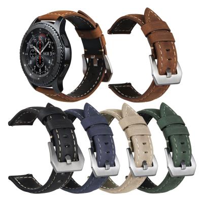 China ShanHai 20mm Retro Crazy Horse Leather Strap 22mm Watchband For Samsung Gear Sports S2 S3 Frontier Classic Galaxy 42mm 46mm for sale