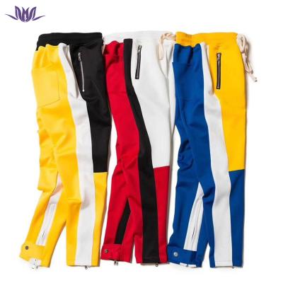 China 2021 Anti Wrinkle Hip Hop Men's Polyester Colorblock Stripe Splice Track Pants Fashion Sweatpants With Zipper for sale