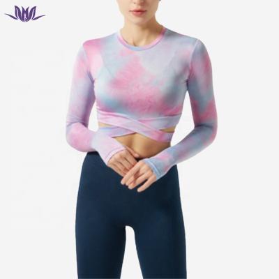 China Hot Selling Top Tank Top Breathable Breathable Gym Fitness Gym Workout Tie Dye Crop Long Sleeve For Women for sale