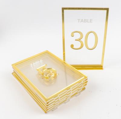 China High Quality Laser Cut Acrylic Gold Framed Acrylic Table Numbers With Stand Wedding Centerpieces Table Decoration for sale