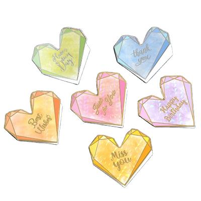 China Europe Flowers Small Card Message Thank You Mini Heart-Shaped Laser Bronzing Greeting Card Creative Blessing Birthday Card for sale