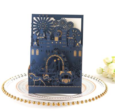 China Wholesale 3D Hollow Europe Greeting Cards Invitation Letter Holiday Wedding Invitation Blue Bronzing Blue for sale