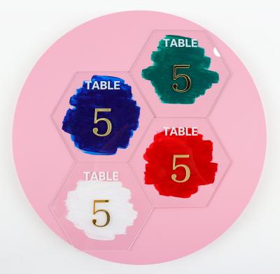 China High Quality Laser Cut Acrylic Gold Number Hexagon Acrylic Painted Place Card Numbers for Wedding Table for sale