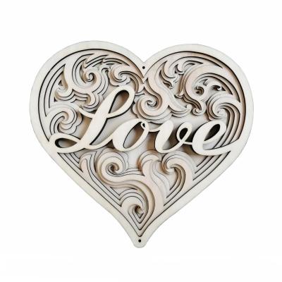 China New Europe Design Laser Cut Customize Multi Layer White Heart Shape Unfinished Wooden Painting Gift for sale