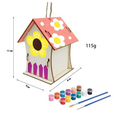 China High Quality Unfinished Wooden Europe Bird Room Kit With Paintings And Brushes Diy Paintable Bird's Nest For Kids To Build for sale