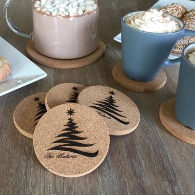 China Sustainable Customized Laser Engraved Design Black Cork Coaster for sale