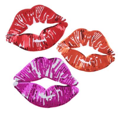 China 3D Sequins Lips Shiny Fabric Embroidered Patches Clothes Holes Fabrics Armbands Holes Grant Sequin Fabric for sale