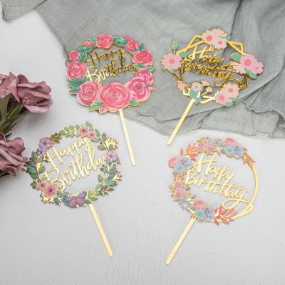 China Cake Topper Colorful Flower Acrylic Cake Toppers Cake Decoration With UV Printing for sale