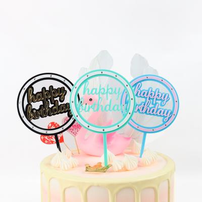 China Acrylic Laser Cut Custom Acrylic Double-Layer Happy Birthday Rhinestone Cake Topper for sale