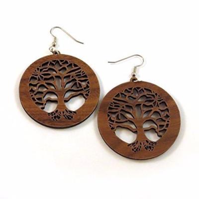 China CLASSIC tree of life earrings made of walnut wood can be customized for sale