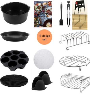 China Viable Air Fryer Accessories 8Inch 13 PCs Harden Silicone Mat Steel Barrel Pizza Dish Rack For Universal Deluxe Air Fryer for sale