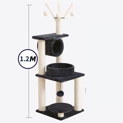 China Sustainable thick mat fabric Cat Climbing Frame with sisal rope and hanging ball for sale