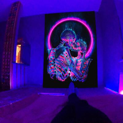 China Simple Custom Printed Fluorescent Blacklight Tapestry Psychedelic Home Decor Wall Hanging Tapestries for sale