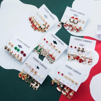 China Other Shily & Os New Hot Selling Europe And America Creative Santa Claus Christmas Tree Studs Christmas Earrings Set 6 Pieces for sale