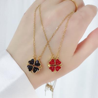 China TRENDY Shily & Os New Design Four Leaf Clover 4-in-1 Wearing Double-Sided Heart stainless steel Jewelry Clavicle Chain Necklace for sale