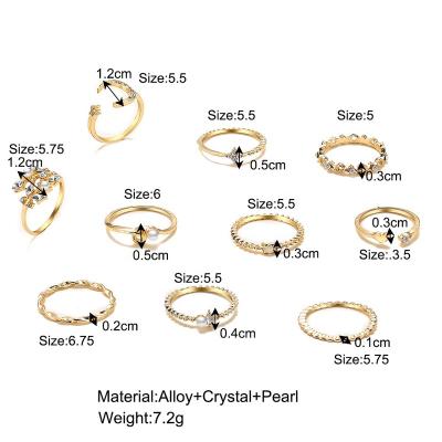 China Other Shily & OS Star Moon Ring With Diamond Love Pearl Leaves 10 Piece Ring Set Creative Retro Women's Joint Ring for sale