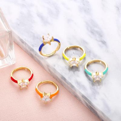 China TRENDY Shily & OS Fashion Trendy Custom Enamel Rings Jewellery Finger Gold Statement Enamel Adjustable Ring for sale