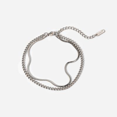 China Casual/Sporty New Fashion Unique Hipster Stainless Steel Cartilage Snake Chain Cuban Link Bracelet Men's Double Titanium Steel Bracelet for sale