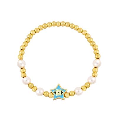 China Hiphop Shily & Os Ins Design Fashion Pearl Beaded Enamel Star Eye Charm Bracelet for sale