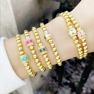 China Hiphop Shily & OS Simple elastic round beads women rainbow jewelry crystal bead evil eyes bracelet for sale