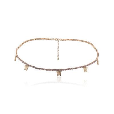 China Punk New Trendy Crystal Butterfly Belly Waist Chain Rhinestone Animal Butterfly Belt Body Chain For Girls for sale