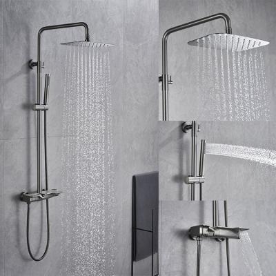 China With Gray Finish Bath Taps Slide Bar Gun Bathroom Faucet Set Complete Thermostatic Thermostatic Shower Mixer With Shower Set for sale