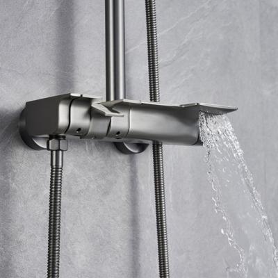 China With Slide Bar Gun Gray Brass Bathroom Bath Shower Faucet With Hand Shower Set for sale