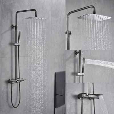 China With Slide Bar Gun Greyl Waterfall And Thermostatic Rainfall Shower Set With Hand Shower for sale