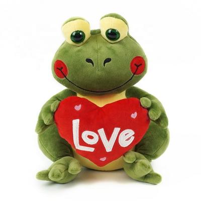 China Custom Valentines Red Promotional Gift Green Red Heart Frog Toys Soft Cute Plush Animal For Sale for sale