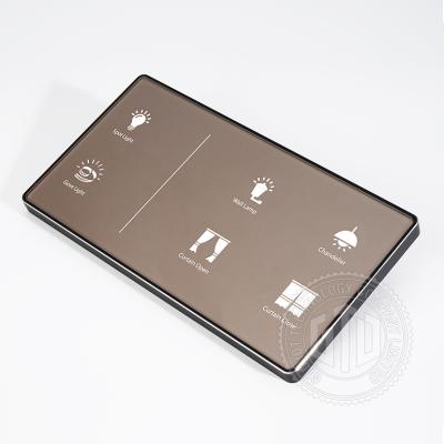 China Tempered Glass Panel With Metal Alloy Frame 102*188mm Gray Tempered Glass With Zinc Alloy Frame Luxury Smart Touch Wall Switch With LED Backlight And Customized Villa icons customer for sale