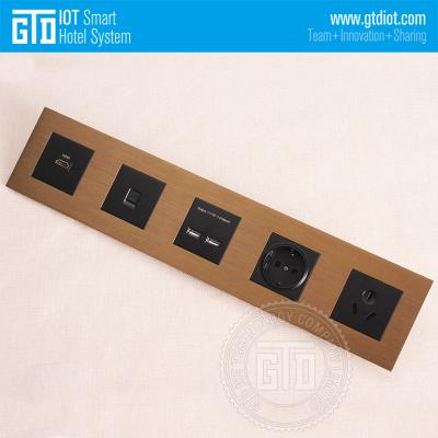 China Brushed Metal Aluminum Panel Luxury Cafe Gold Brushed Aluminum Frame For 5 Panels Socket Outlet Connected Panels for sale